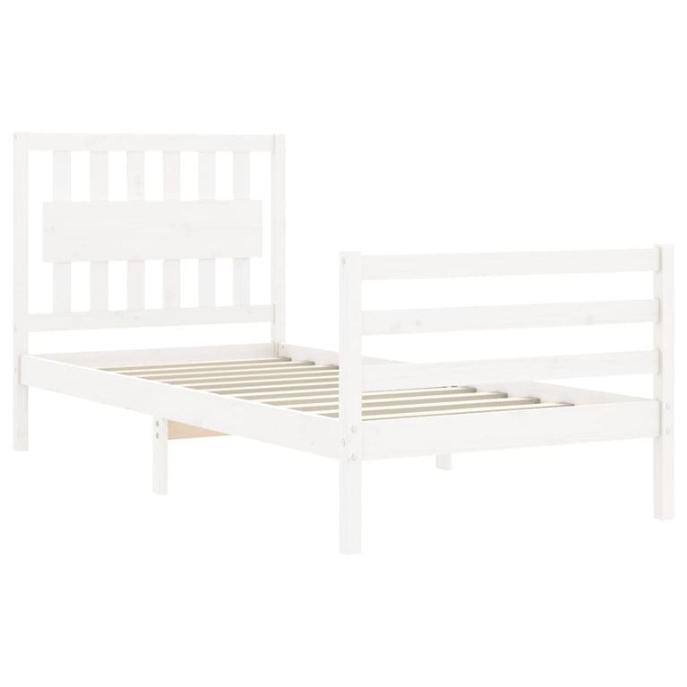 Bedframe met hoofdbord massief hout wit 3FT Single