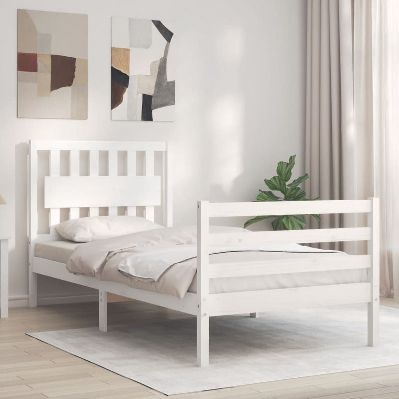 Bedframe met hoofdbord massief hout wit 3FT Single