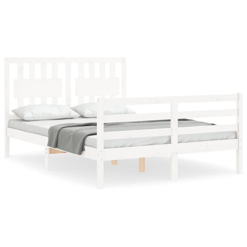Bedframe met hoofdbord massief hout wit 140x190 cm