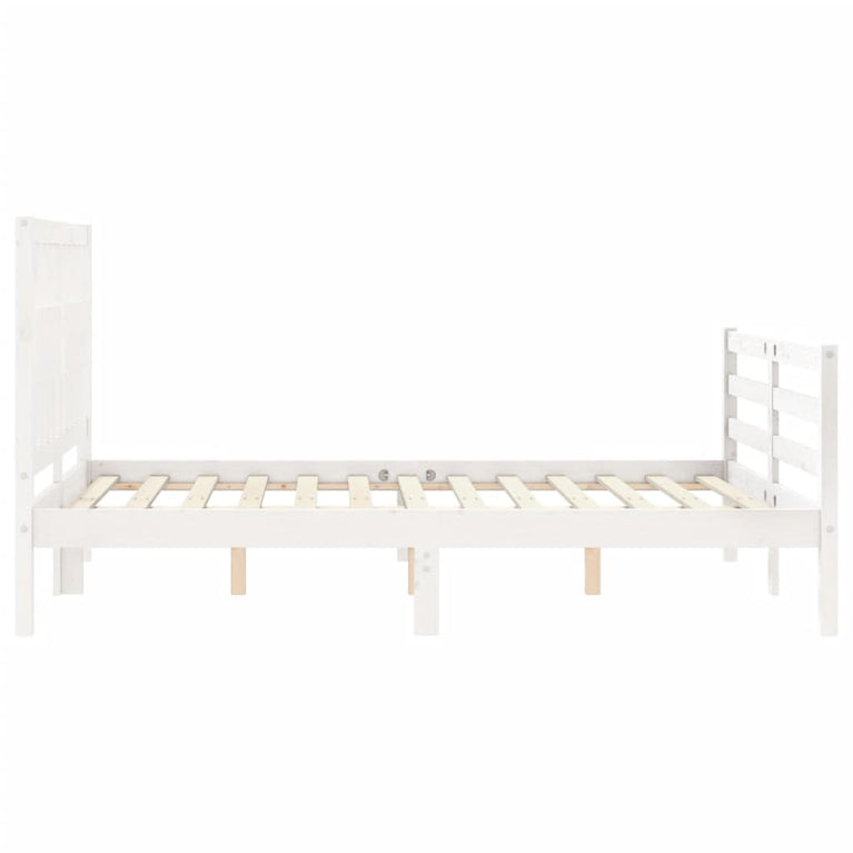 Bedframe met hoofdbord massief hout wit 140x190 cm