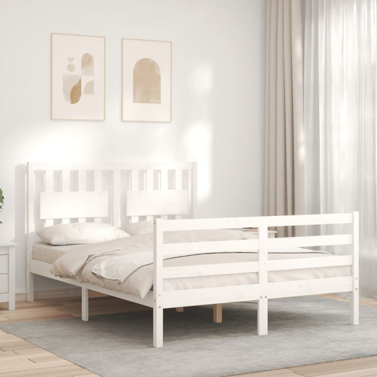 Bedframe met hoofdbord massief hout wit 120x200 cm