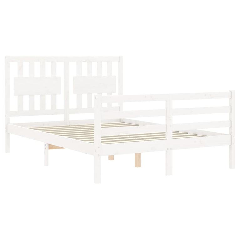 Bedframe met hoofdbord massief hout wit 120x200 cm