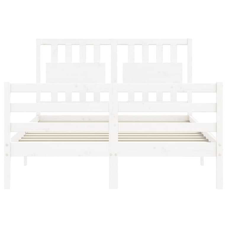 Bedframe met hoofdbord massief hout wit 120x200 cm