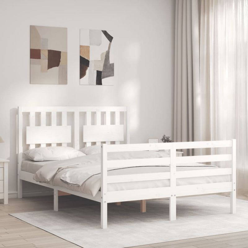 Bedframe met hoofdbord massief hout wit 120x200 cm