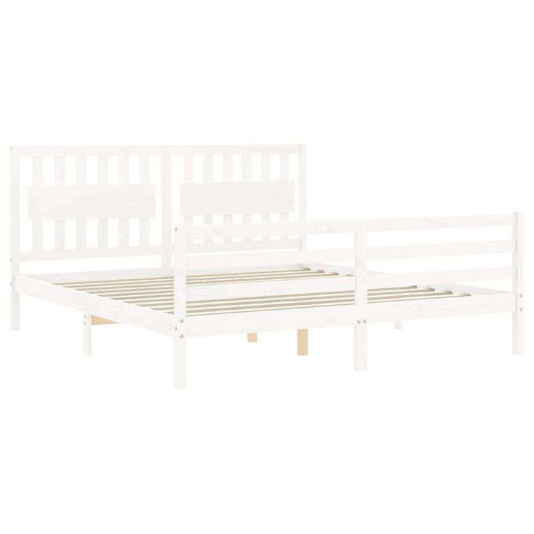 Bedframe met hoofdbord massief hout wit Super King Size