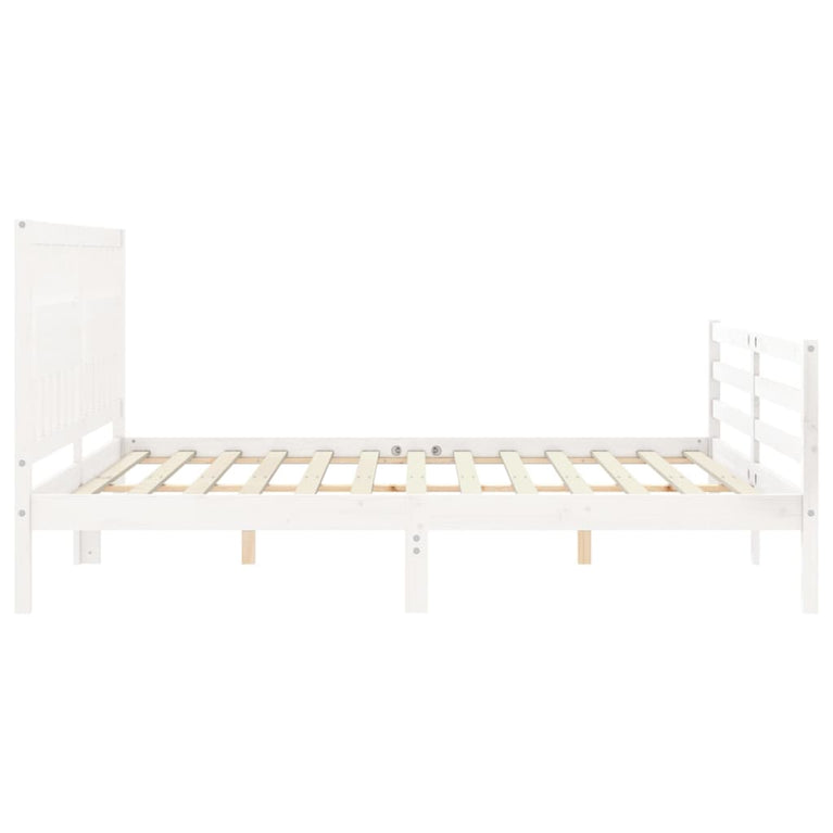 Bedframe met hoofdbord massief hout wit Super King Size