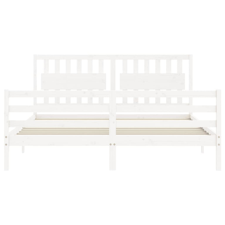 Bedframe met hoofdbord massief hout wit Super King Size