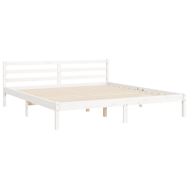 Bedframe met hoofdbord massief hout wit Super King Size
