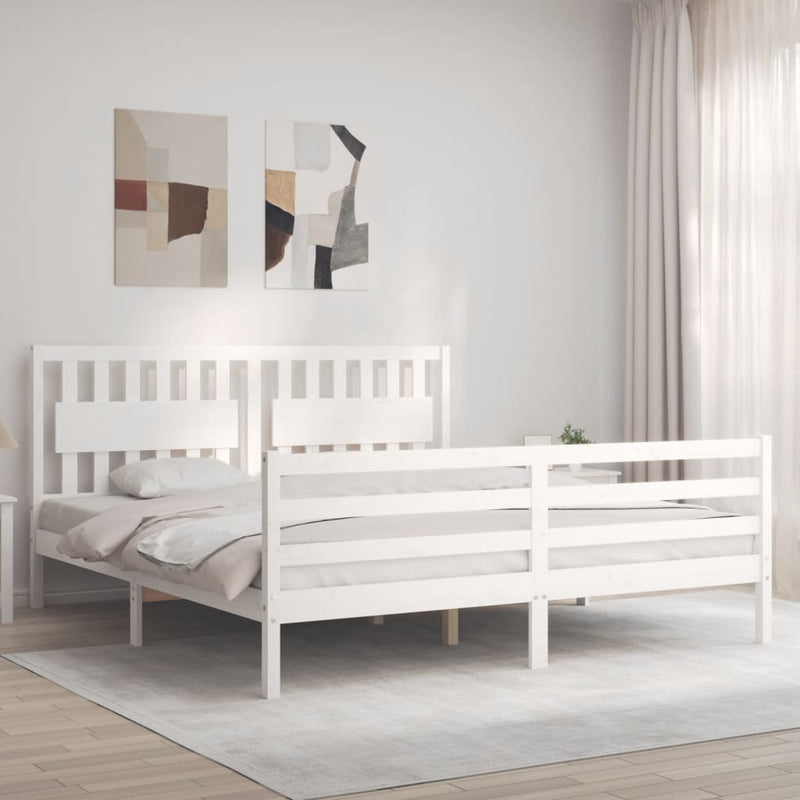 Bedframe met hoofdbord massief hout wit Super King Size
