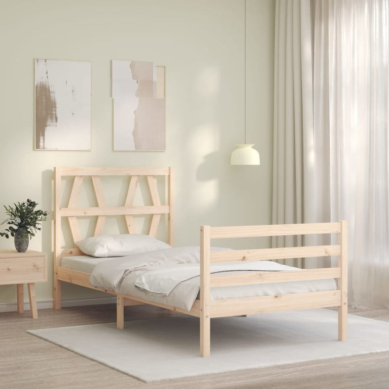 Bedframe met hoofdbord massief hout 3FT Single