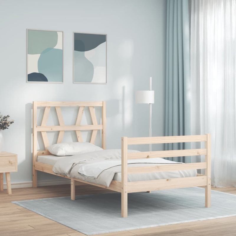 Bedframe met hoofdbord massief hout 3FT Single
