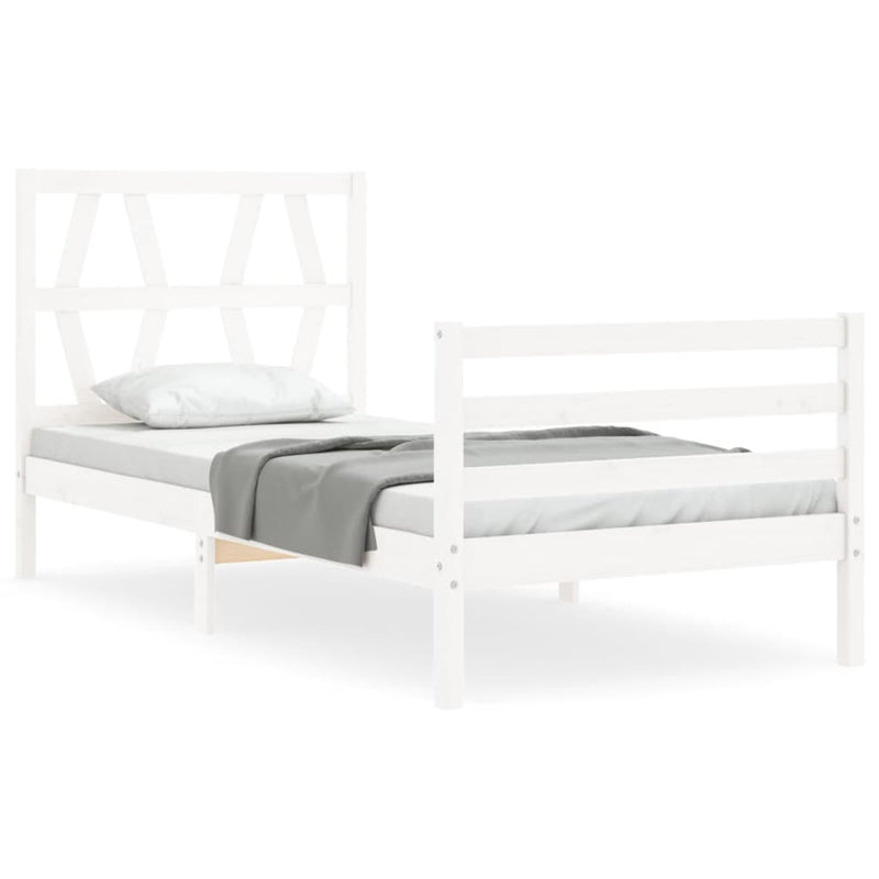 Bedframe met hoofdbord massief hout wit 3FT Single