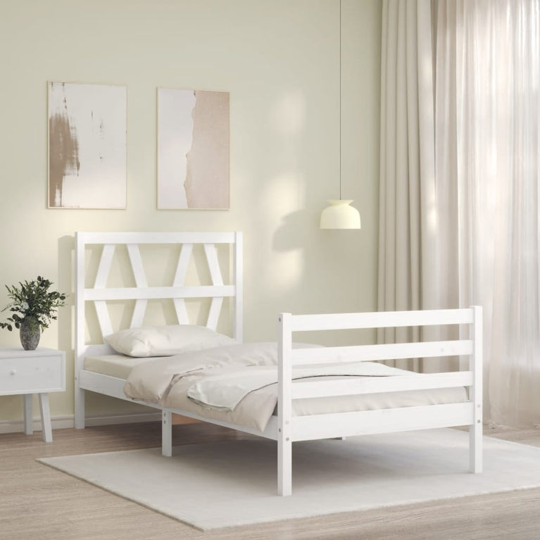 Bedframe met hoofdbord massief hout wit 3FT Single