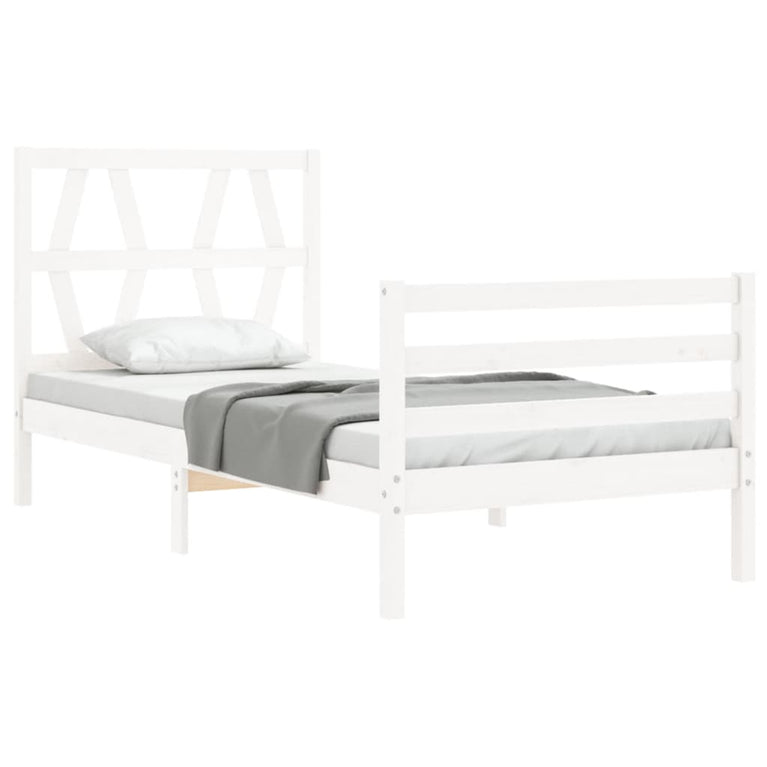 Bedframe met hoofdbord massief hout wit 3FT Single