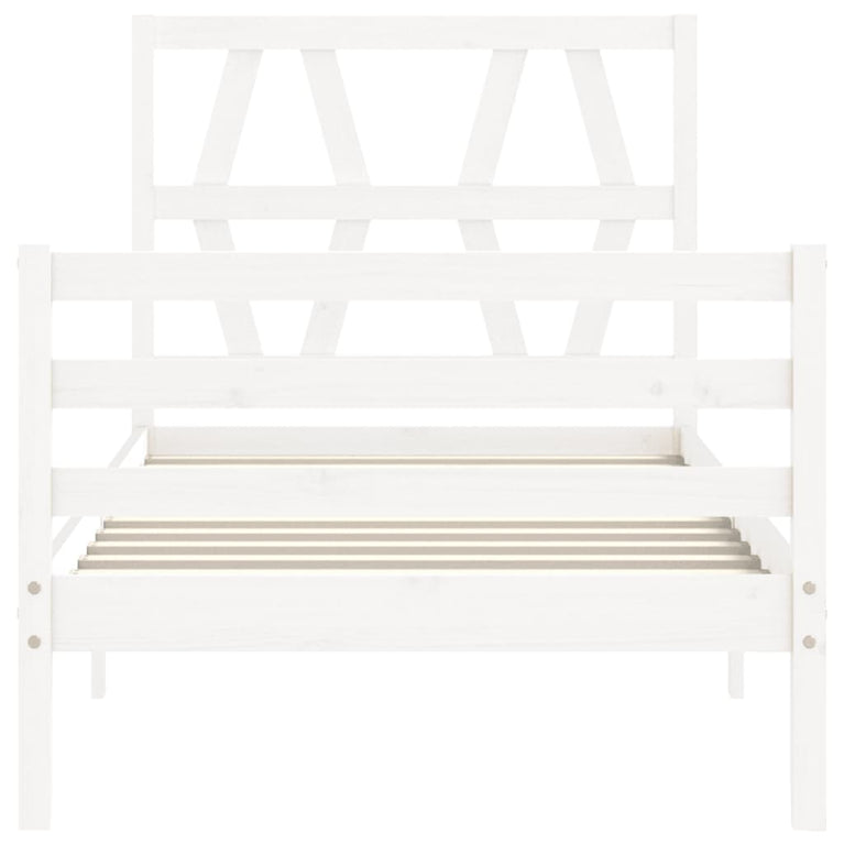 Bedframe met hoofdbord massief hout wit 3FT Single