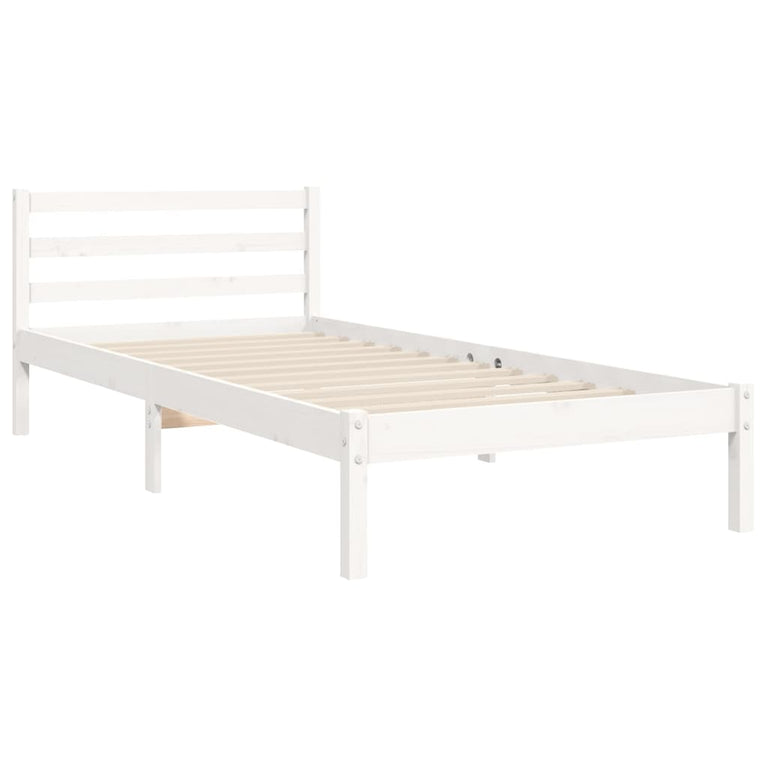 Bedframe met hoofdbord massief hout wit 3FT Single