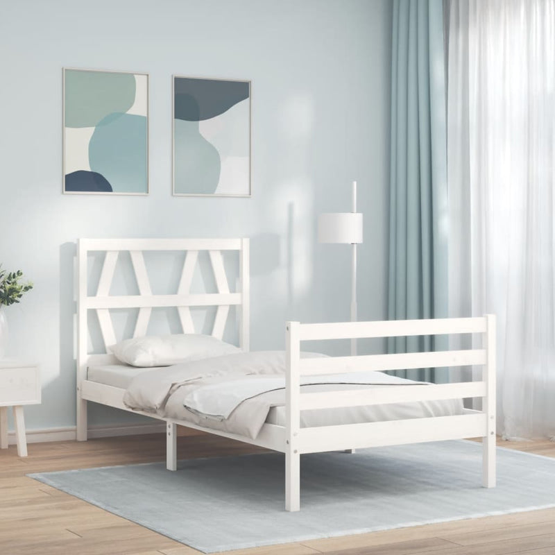 Bedframe met hoofdbord massief hout wit 3FT Single