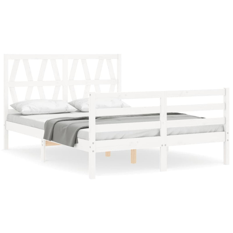 Bedframe met hoofdbord massief hout wit 120x200 cm