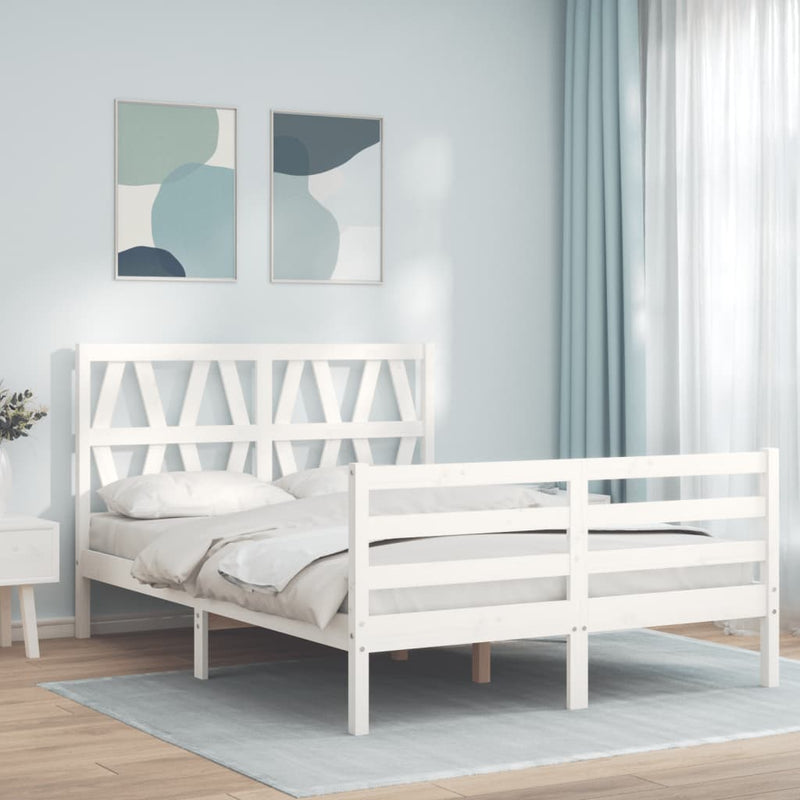 Bedframe met hoofdbord massief hout wit 120x200 cm