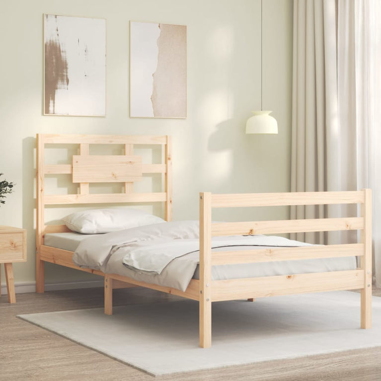 Bedframe met hoofdbord massief hout 3FT Single