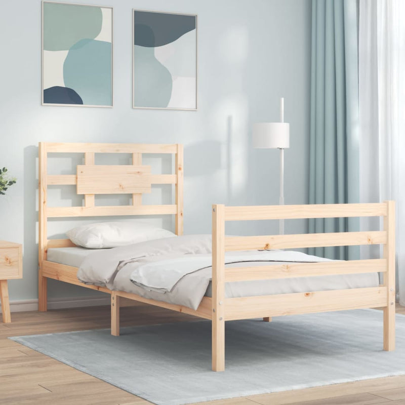 Bedframe met hoofdbord massief hout 3FT Single