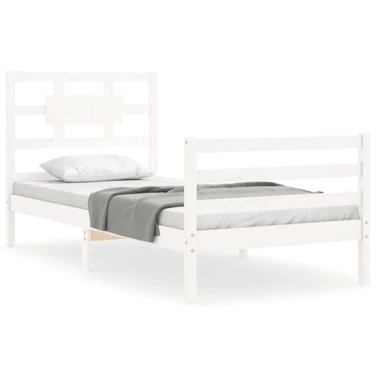 Bedframe met hoofdbord massief hout wit 3FT Single