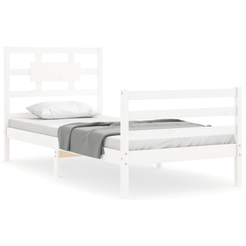Bedframe met hoofdbord massief hout wit 3FT Single