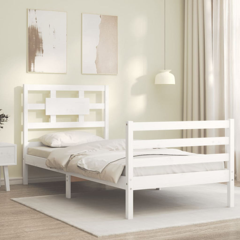 Bedframe met hoofdbord massief hout wit 3FT Single