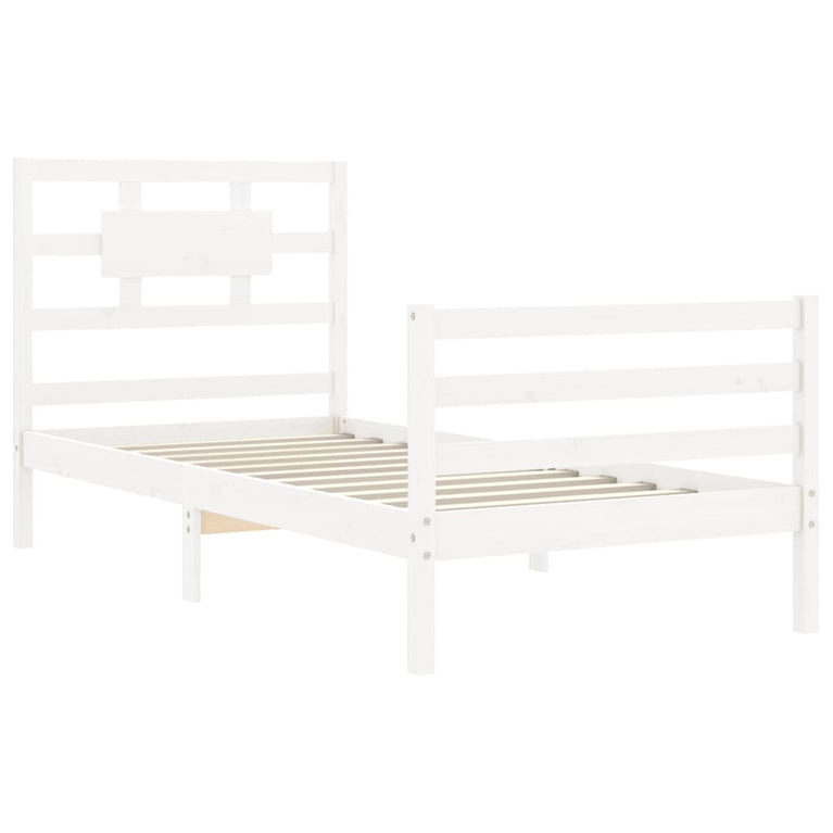Bedframe met hoofdbord massief hout wit 3FT Single