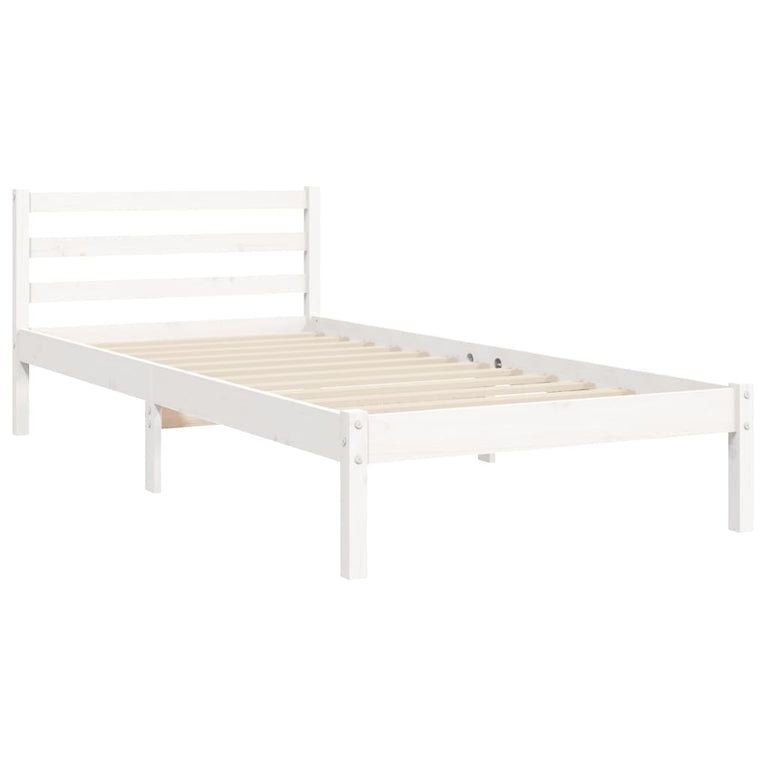 Bedframe met hoofdbord massief hout wit 3FT Single