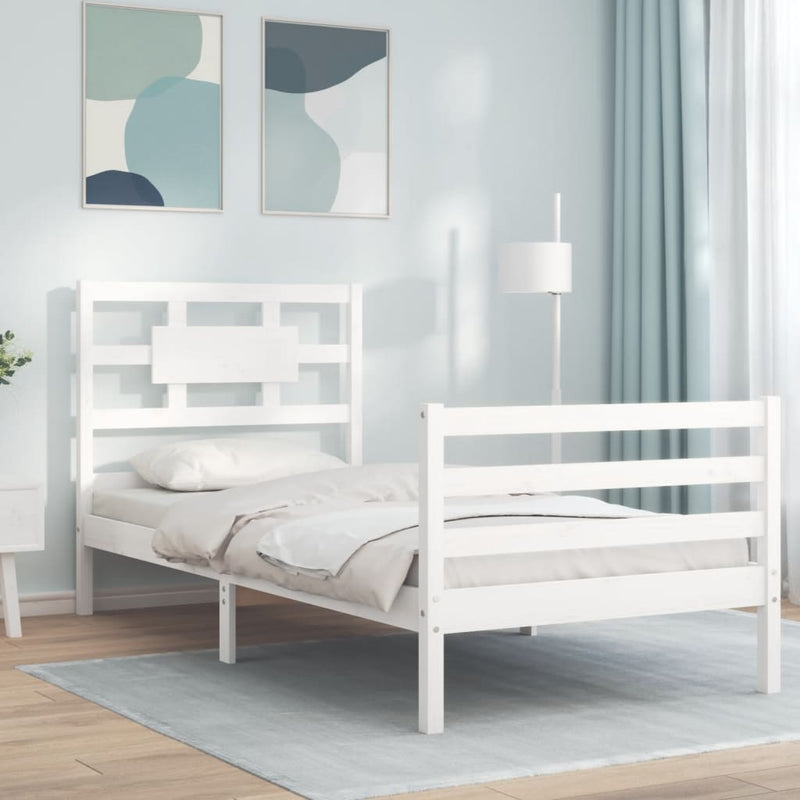 Bedframe met hoofdbord massief hout wit 3FT Single