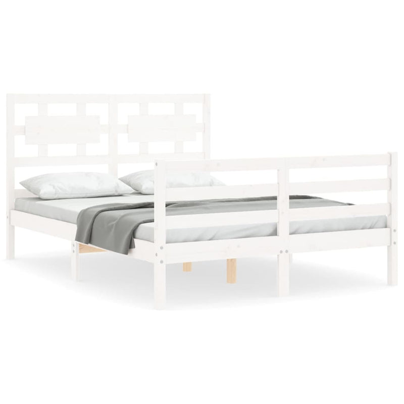 Bedframe met hoofdbord massief hout wit 140x190 cm