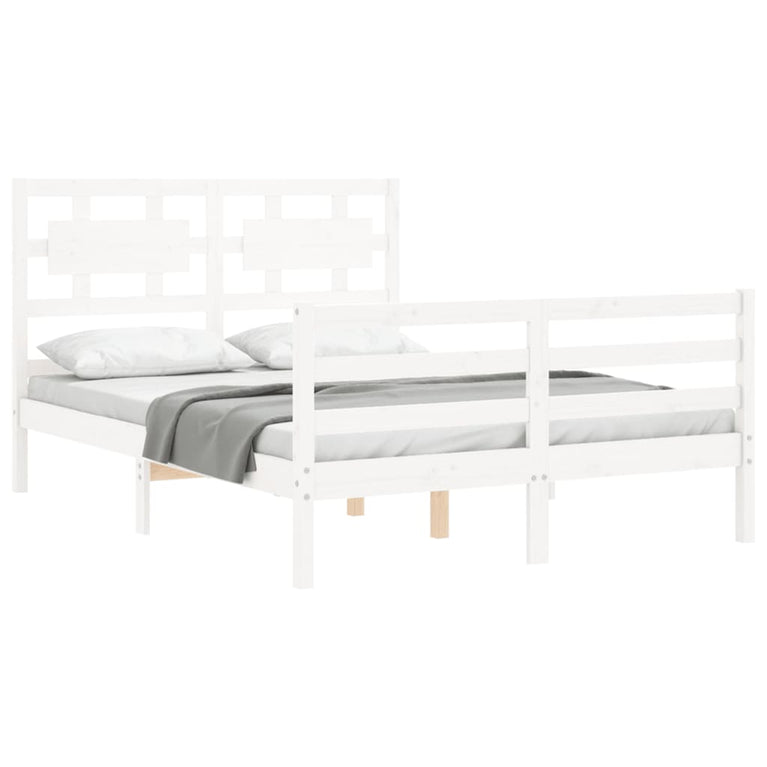 Bedframe met hoofdbord massief hout wit 140x190 cm
