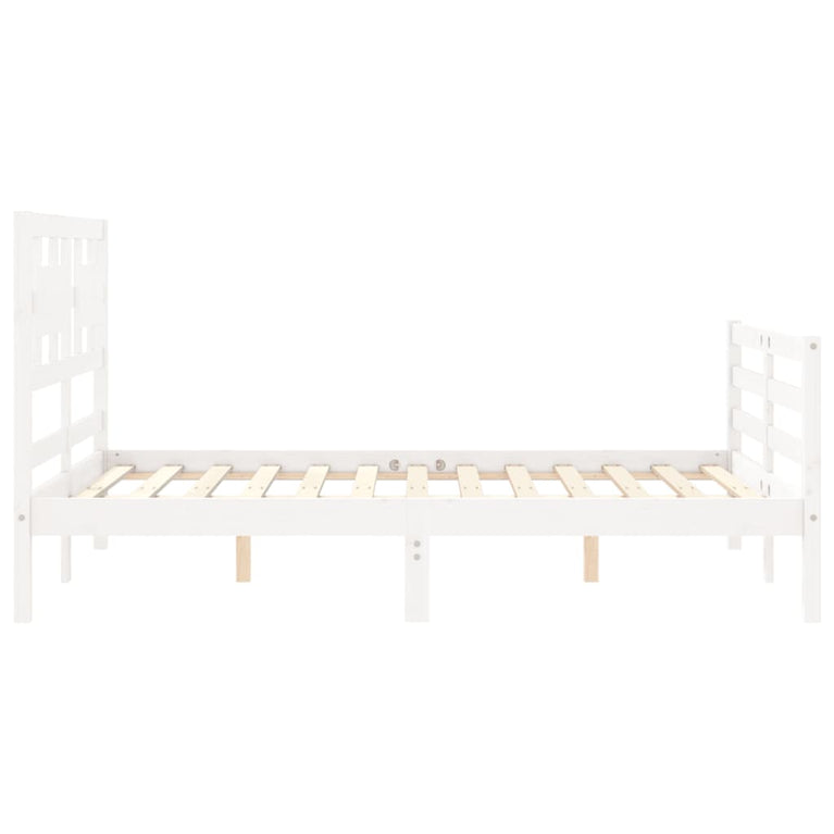 Bedframe met hoofdbord massief hout wit 140x190 cm
