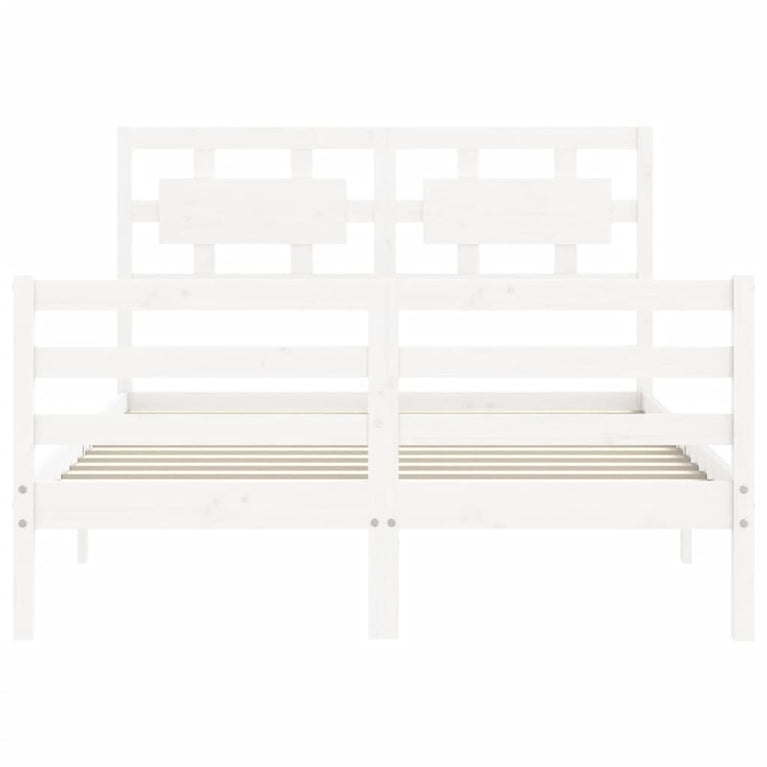 Bedframe met hoofdbord massief hout wit 140x190 cm