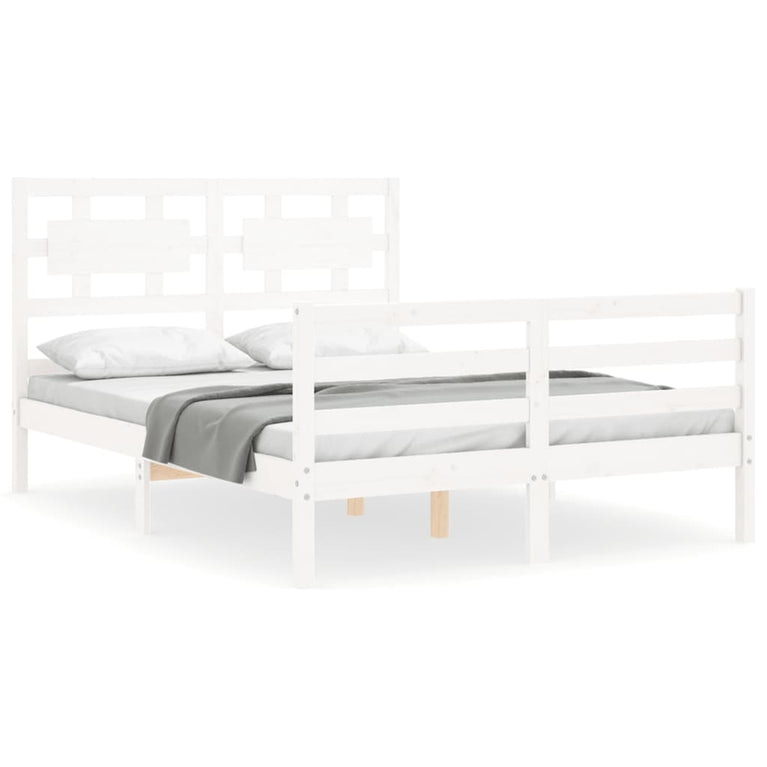 Bedframe met hoofdbord massief hout wit 120x200 cm