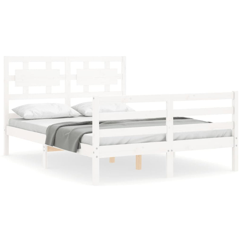 Bedframe met hoofdbord massief hout wit 120x200 cm