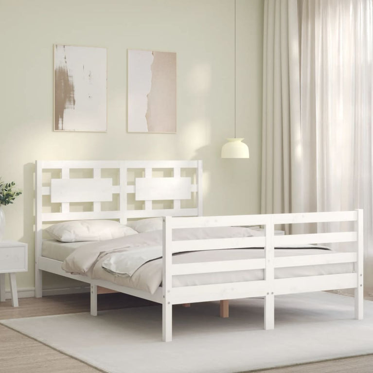 Bedframe met hoofdbord massief hout wit 120x200 cm