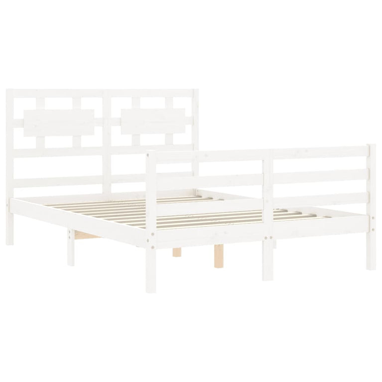 Bedframe met hoofdbord massief hout wit 120x200 cm
