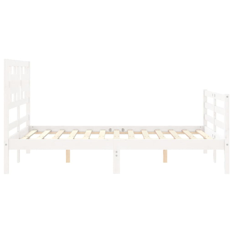 Bedframe met hoofdbord massief hout wit 120x200 cm