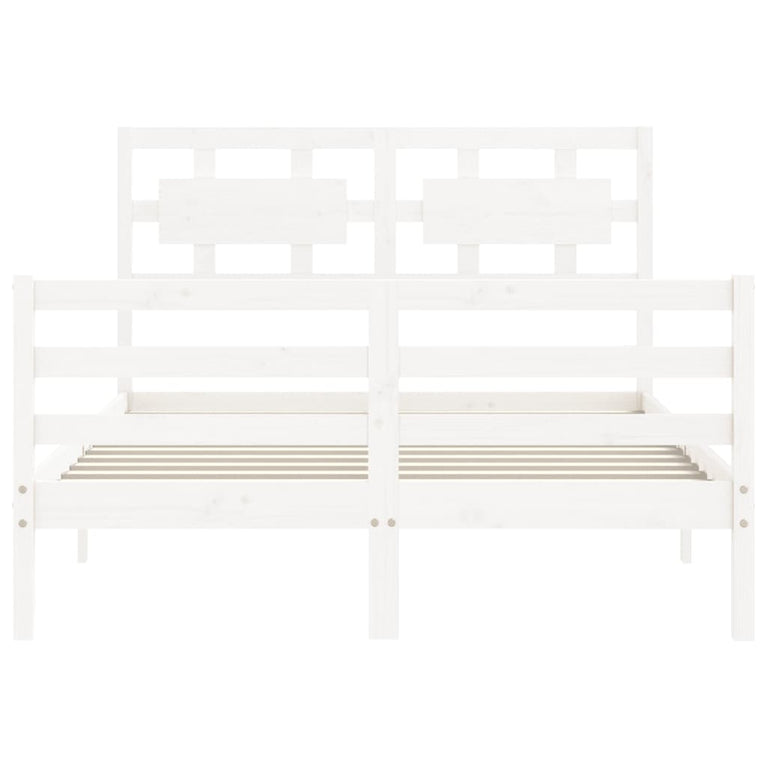 Bedframe met hoofdbord massief hout wit 120x200 cm