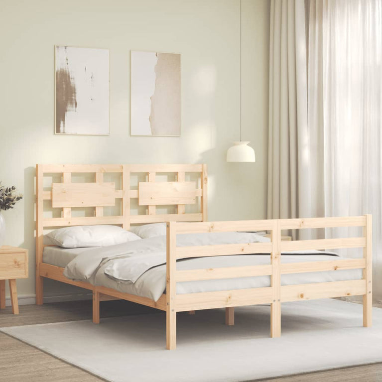 Bedframe met hoofdbord massief hout 140x200 cm