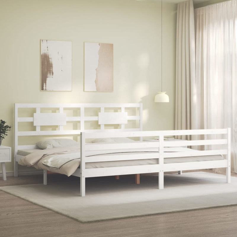 Bedframe met hoofdbord massief hout wit Super King Size