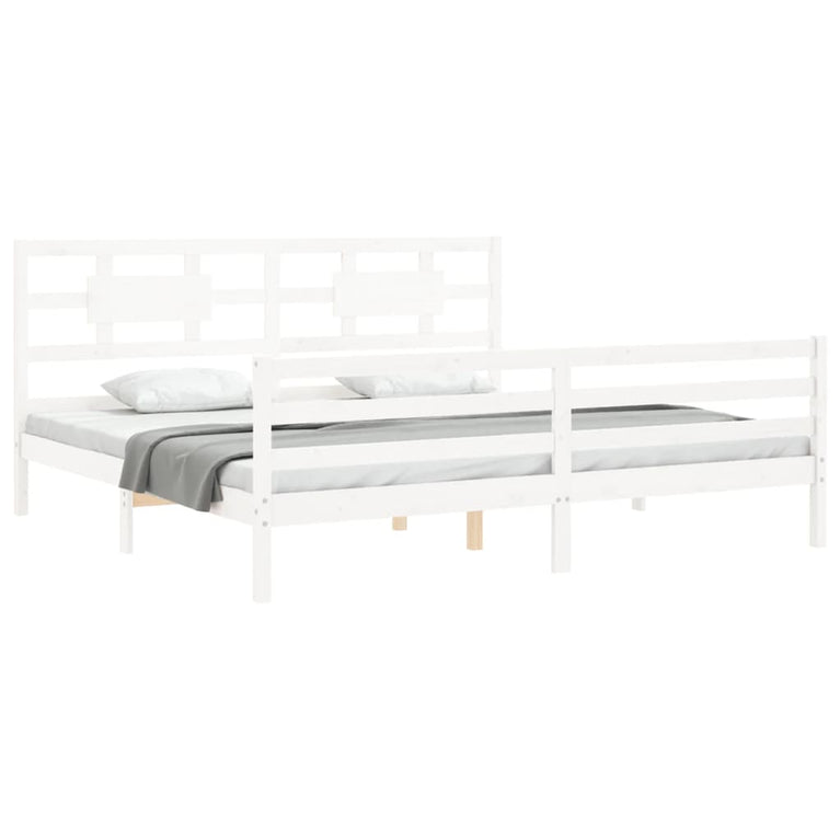 Bedframe met hoofdbord massief hout wit Super King Size