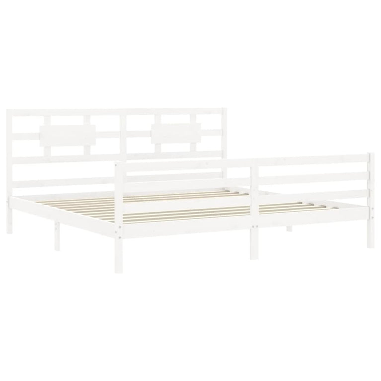Bedframe met hoofdbord massief hout wit Super King Size