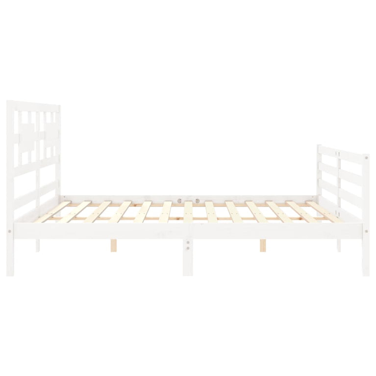 Bedframe met hoofdbord massief hout wit Super King Size