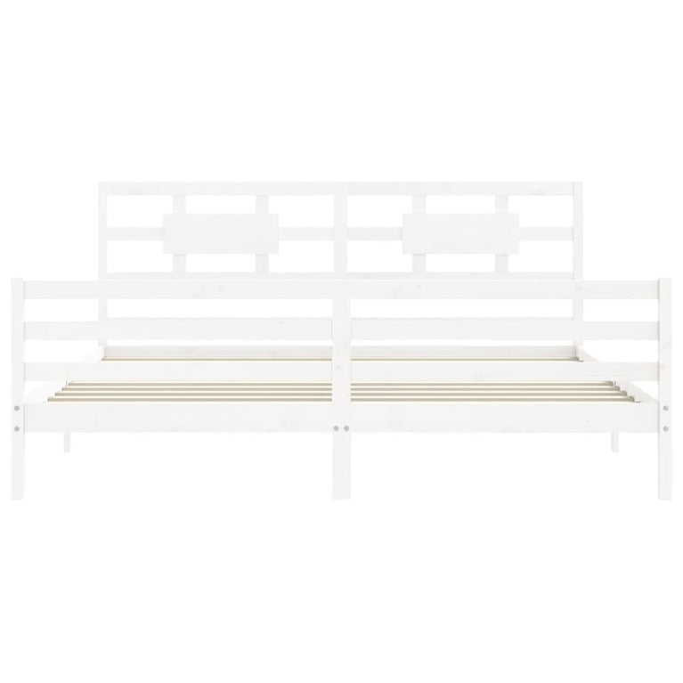 Bedframe met hoofdbord massief hout wit Super King Size