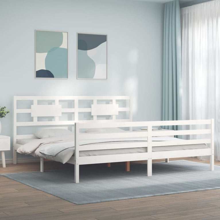 Bedframe met hoofdbord massief hout wit Super King Size