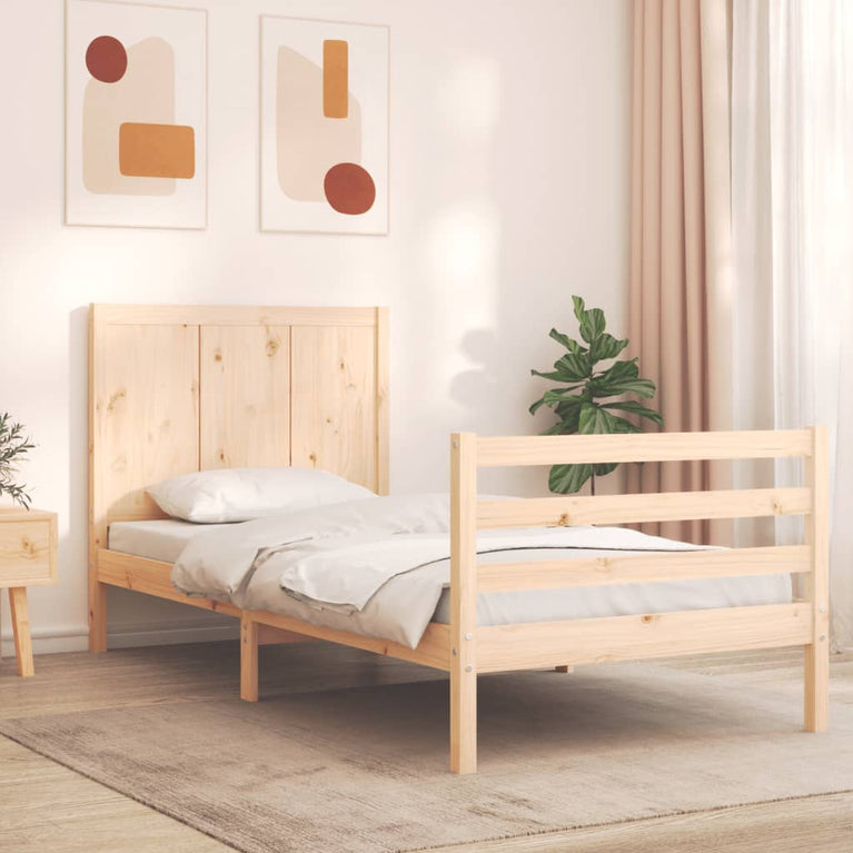 Bedframe met hoofdbord massief hout 3FT Single