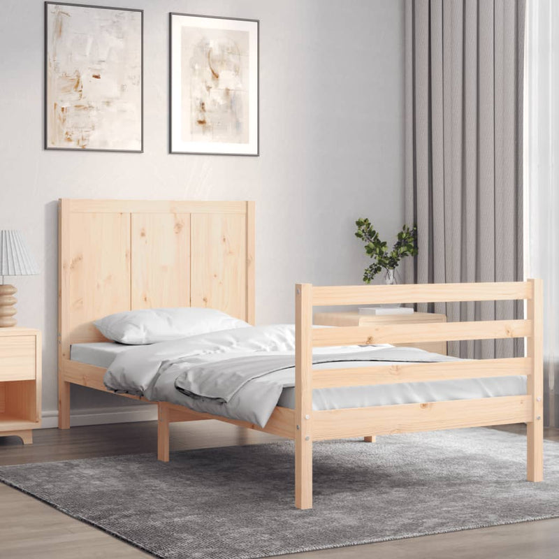 Bedframe met hoofdbord massief hout 3FT Single
